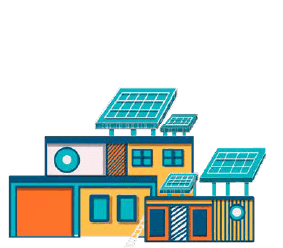 Ilustración del edificio de NOI Coworking en Medellín hecho con contenedores y paneles solares
